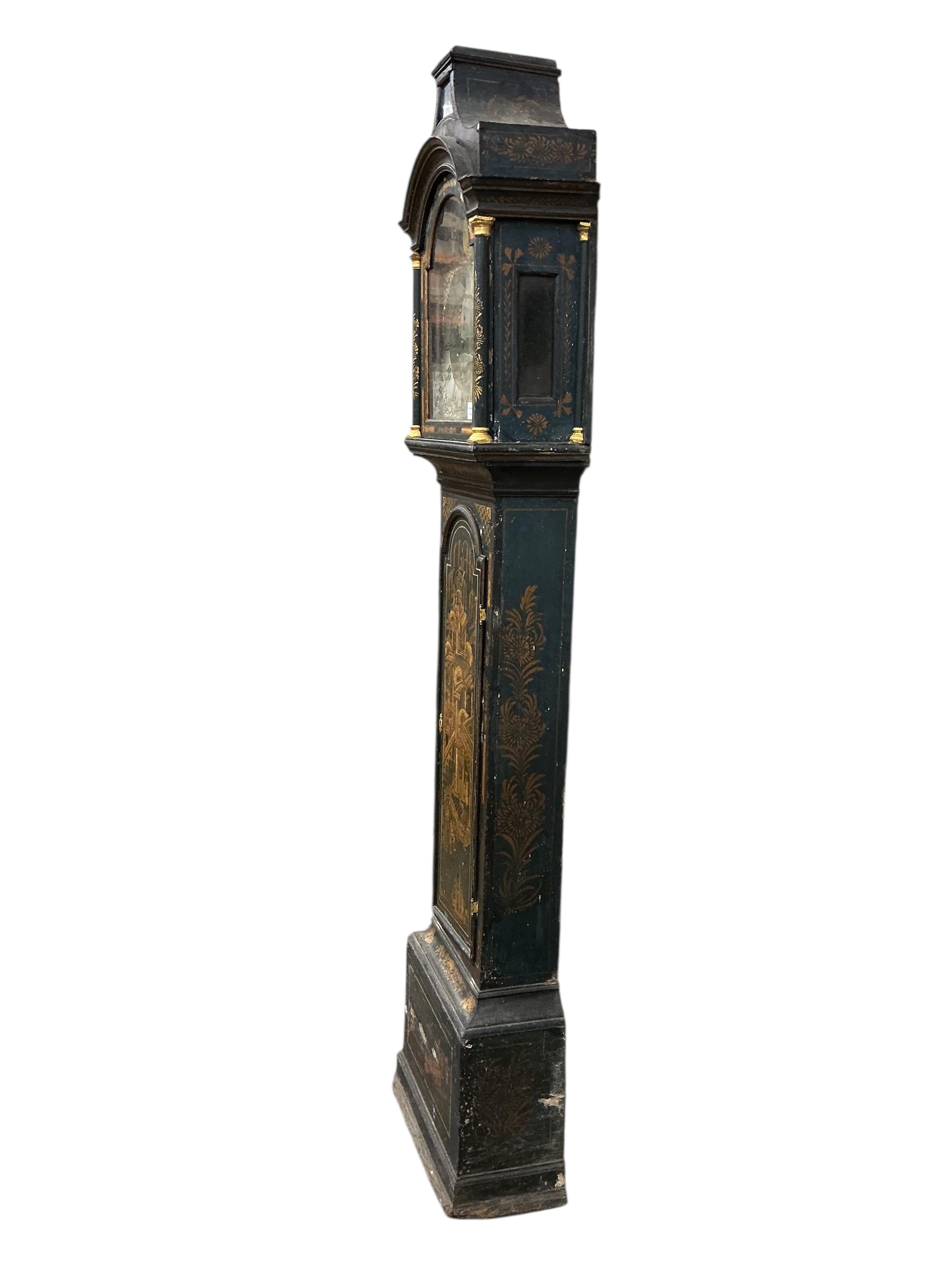 A chinoiserie lacquered longcase clock, dial marked Robert Lyon, height 230cm